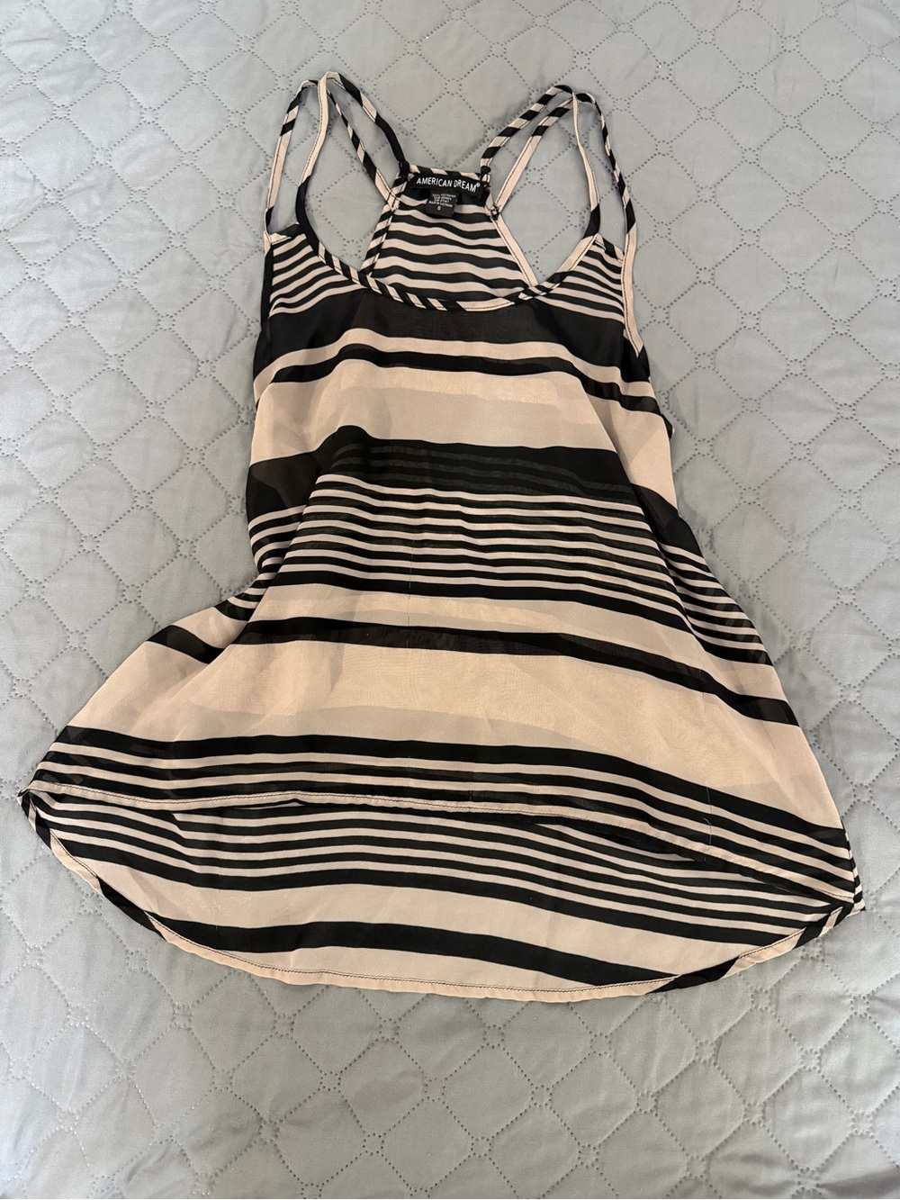 American Dream Striped Racerback Tank - Black & Cream Stripes